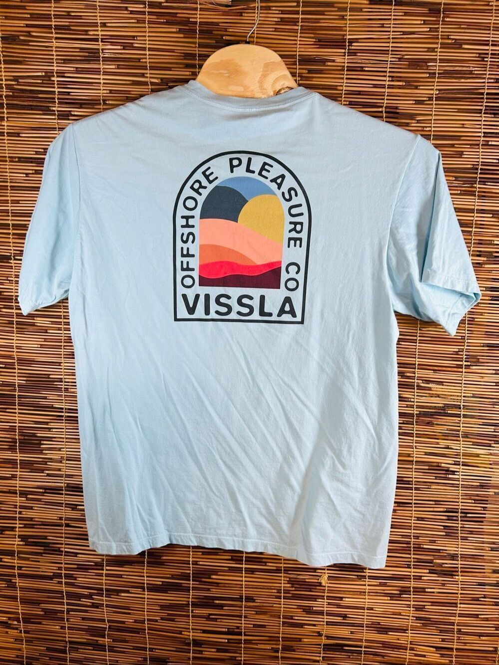 Vissla Shirt Mens XL Lt Blue Surf Co Sun Graphic Pocket Tee Offshore Pleasures